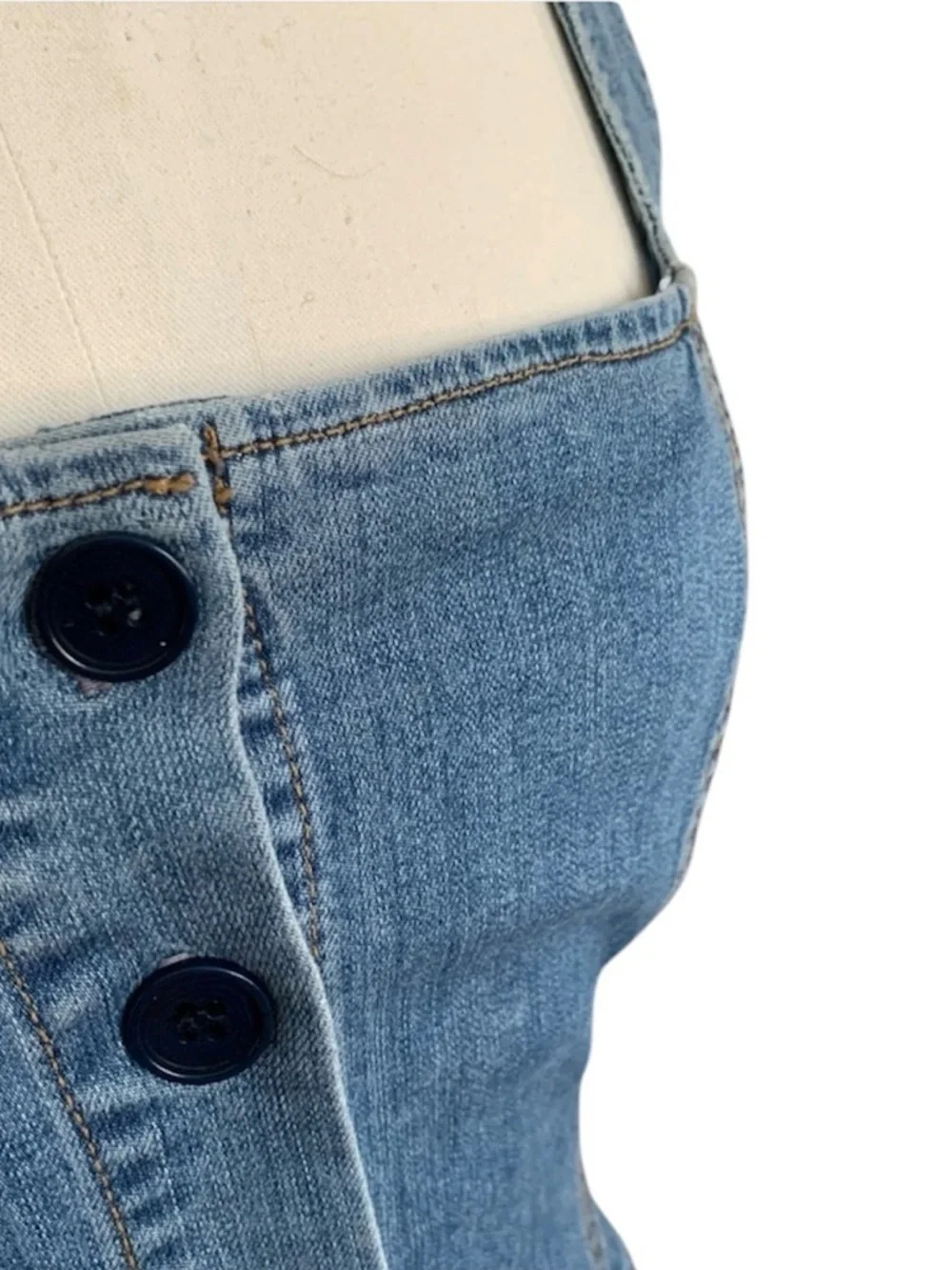 REFORMATION Lars Denim Dress Mini Short Raw Cut Hem Button Up Adriatic Blue 0 XS - Picture 13 of 15